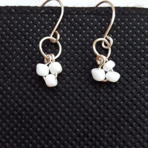 White Costume Jewelry Seed Beads Hanging Wire Earrings
