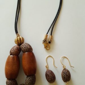 Brown Wooden Beaded and Natural Seeds Handmade Necklace with matching Earrings