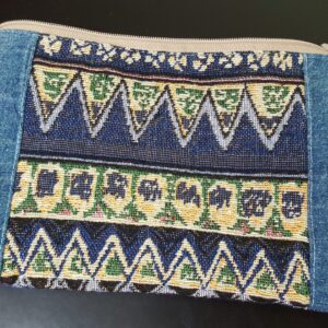 Dark Blue African Print Abstract and Denim Purse