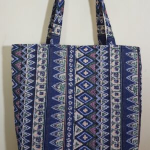 053 Vertical, Abstract Pattern Large Tote Bag - Zippered Pocket Inside
