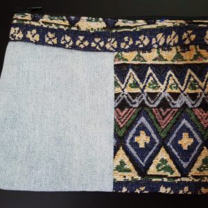 Acid-wash Light-Blue Denim and African Print Fabric Pouch