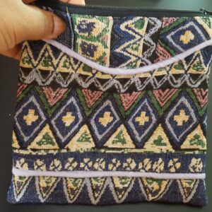 African Print Abstract Print Pouch Purple Cord Trimmed