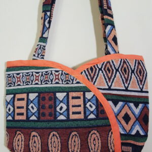 African Print Abstract Orange Trimmed Clover Leaf Shaped Medium Shoulder Bag