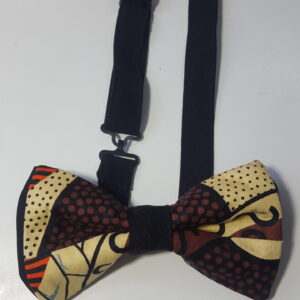  Adjustable African Print Bow-Tie (Brown, Cream, Black with a hint of Orange)