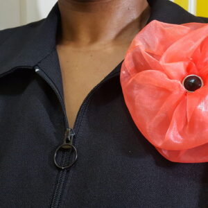 20230823_170012 Gold and Black Button Centered Orange Chiffon Rosette