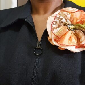 African Abstract Print  and Peach Rosette