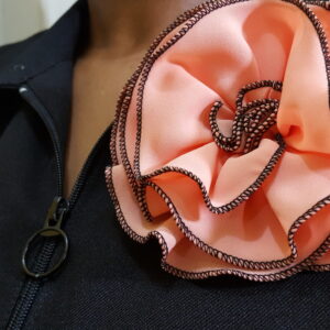 Light Peach Rosette Broach With Black Edging