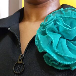 Green Rosette Broach With Dark Green Thread Trimming