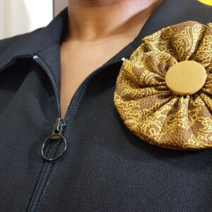 Brown and Gold Embroidery Pattern Rosette Broach