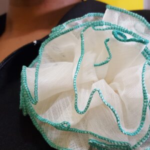 White and Green Sheer Rosette Broach