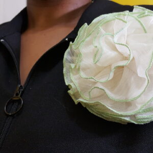 Green Trimmed White Rosette