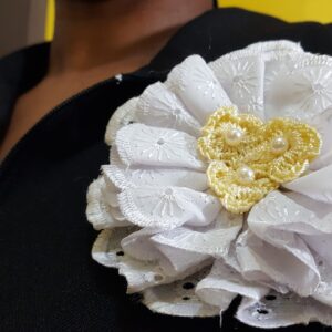 White Embroidery Lace Rosette With Decorative Pearls