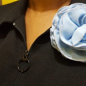 Sky-blue Rosette Broach With White Thread Trimming