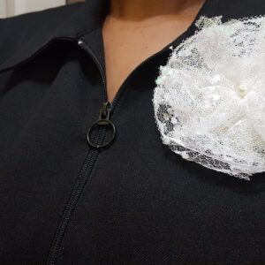 20230823_185000 White Lace Rosette Broach With Decorative Pearl and Glitter