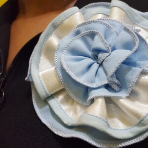 Soft Satin Rosette Broach - (Blue and White)