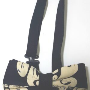Adjustable Cream and Black Abstract Bow-tie