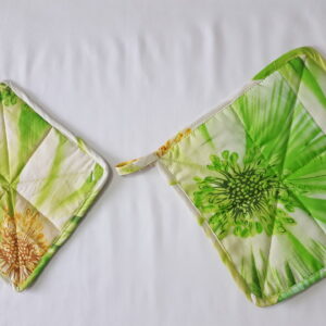 A 2 Piece Pot-holder Set For Use In The Kitchen - 100 Percent Cotton - Quilted With Hanging Loops