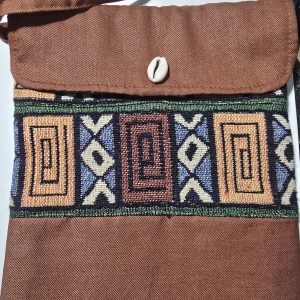 Courie shell brown pouch A Brown and Abstract African Print Hand Loop Pouch - Excellent As a Make Up Bag
