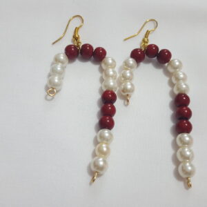 A Pair of Beaded Candy Cane Christmas Earrings