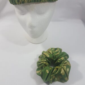 Green and Gold Handmade Headband and Matching Scrunchie Set