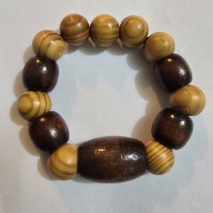 Dark Brown And Tan Wooden Beaded Bracelet/Wrist Band